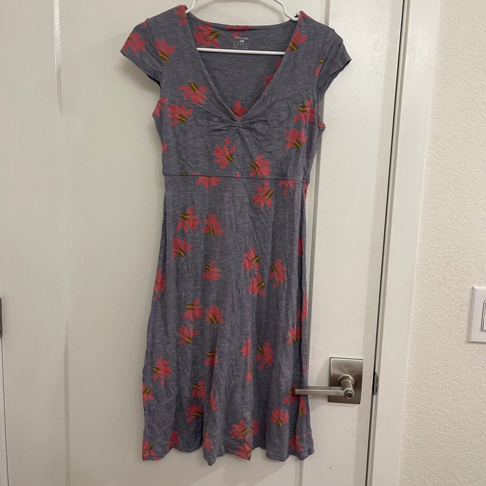 Horny Toad Organic Cotton Blend Womens Midi Dress Floral V Neck